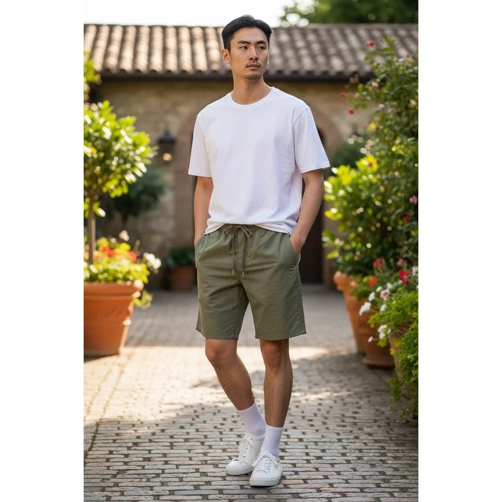 Olive Green Drawstring Shorts Size M Polyester Moisture wicking Outdoor Sports